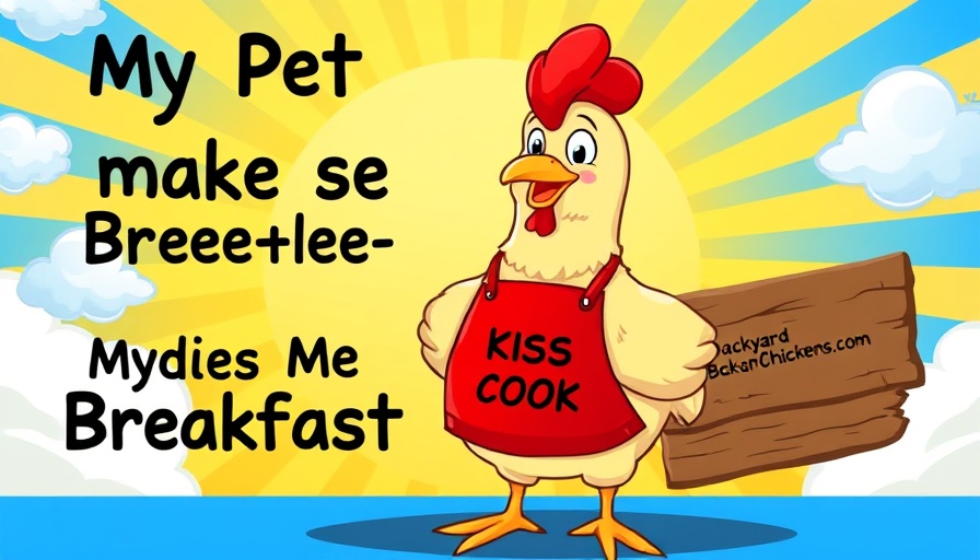 Cartoon chicken with apron illustration promoting Backyard Chickens.