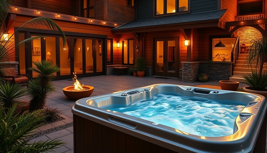 Elegant outdoor hot tub setup with ambient lighting, illustrating hot tub cost.
