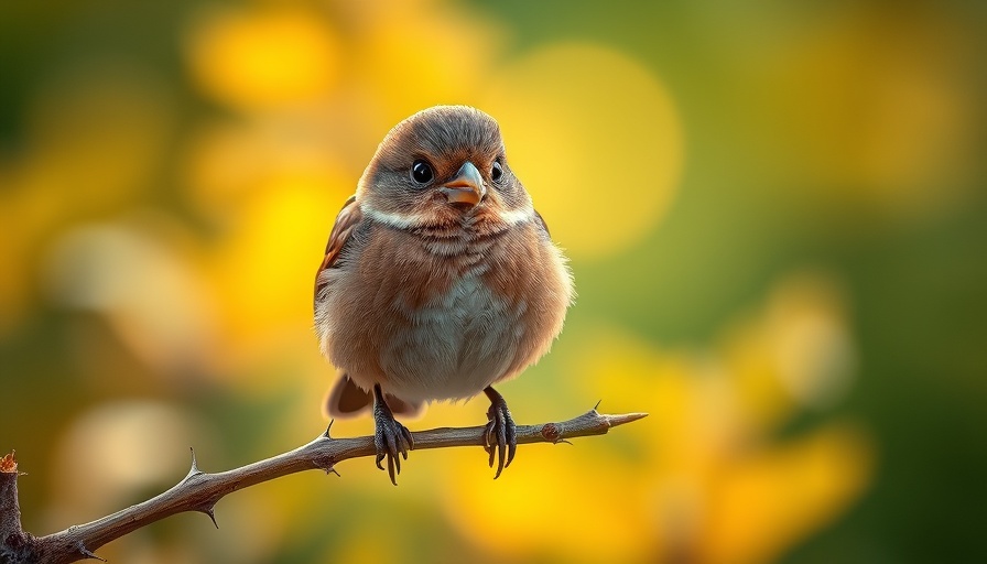 Charming brown bird on thorny branch in inviting habitat, soft light.