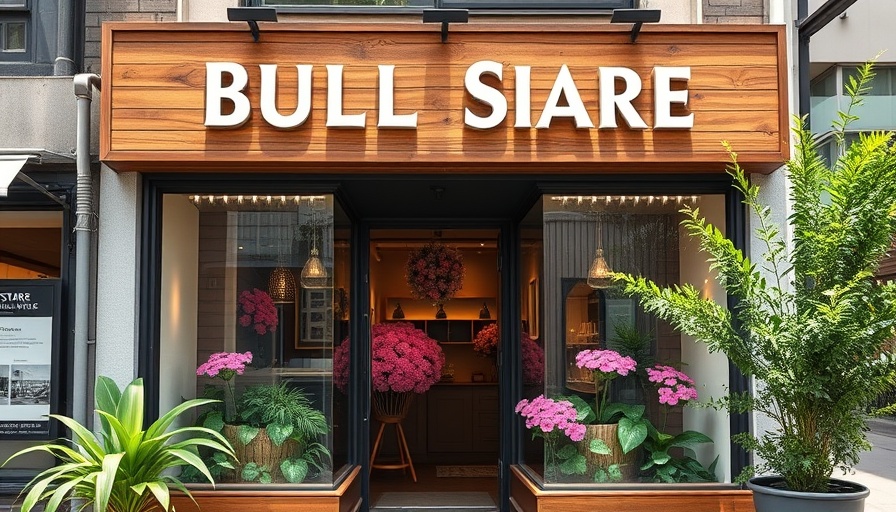 Anthropologie storefront with wooden facade and pink decor, Covecore Headboard.