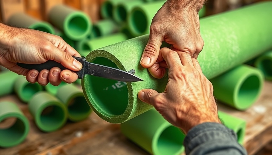 Hands cutting water supply pipe insulation foam.