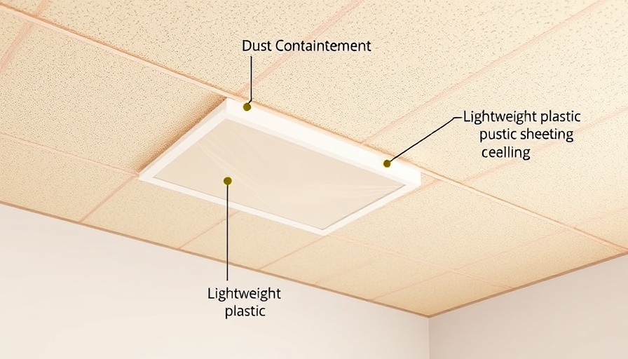 Illustration of dust containment strategies using plastic sheeting and push pins.