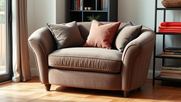 Drew Barrymore chair: plush armchair with cushions in a cozy corner.