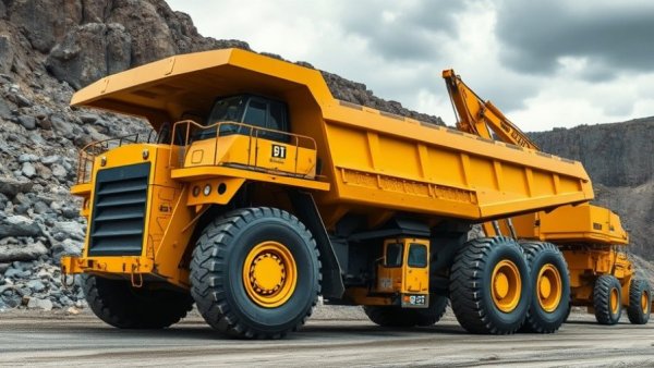 Large yellow articulated dump truck loaded in a quarry.