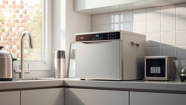 Modern countertop dishwasher in bright kitchen setting, best countertop dishwashers.