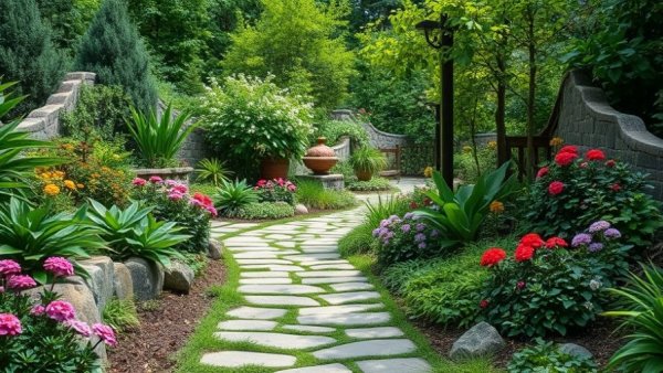 Eco-Friendly Hardscape Solutions in a lush garden path.