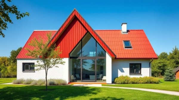 Czech modern architecture retreat with red roof in nature