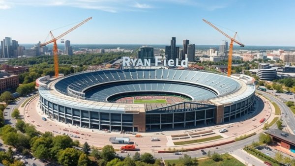 Ryan Field construction update showing stadium progress and equipment.