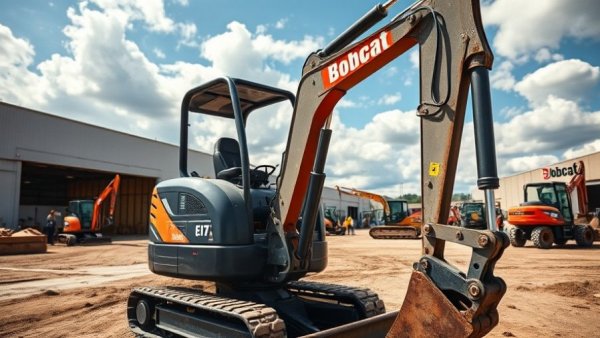 Bobcat E17 mini excavator highlighting zero tailswing feature.