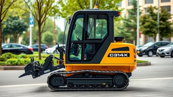 C314X Electric Mini Track Loader parked on pavement in urban setting.