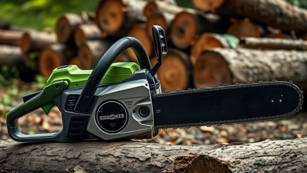 EGO chainsaw with Black Friday badge on stump in yard.