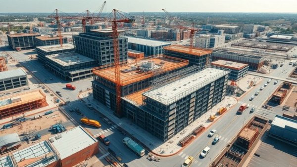 Aerial view of an expansive construction site using Big-D Construction Planera scheduling technology.