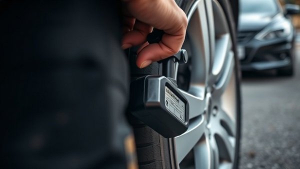 Hand using portable inflator for tire inflation for free, close-up.