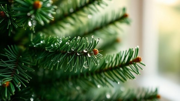 Artificial Christmas tree branches in morning light, health risks