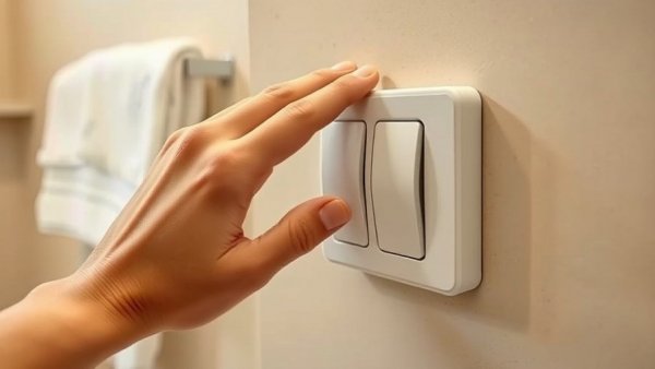 Modern bathroom switch for lighting and moisture control, hand adjusting.