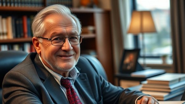 Distinguished older man in office setting, Robert A.M. Stern architecture legacy.