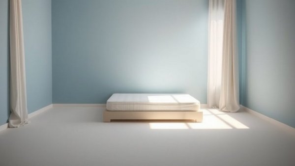 Empty blue room ideal for a California king mattress, natural light