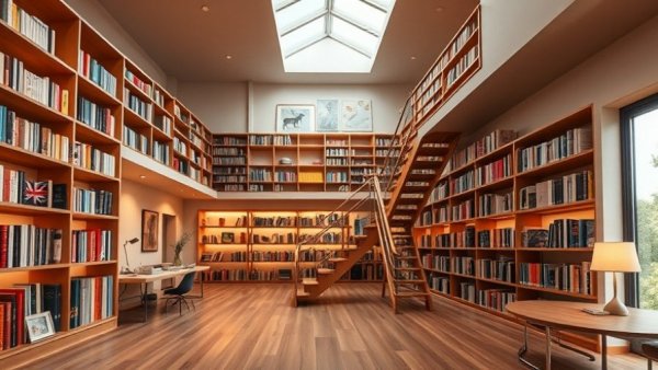 Modern cat-friendly library design with open shelving.