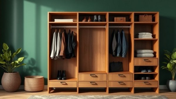 Modern entryway organizer in high-functioning home, green wall