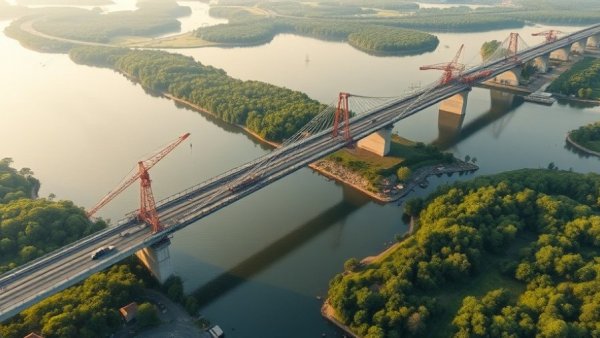 Aerial view of bridge construction by Balfour Beatty, showcasing growth.