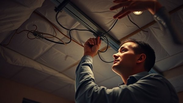 Home renovation safety measures, man works on ceiling.