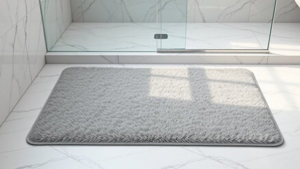 Elegant diatomaceous earth bath mat in modern bathroom setting.