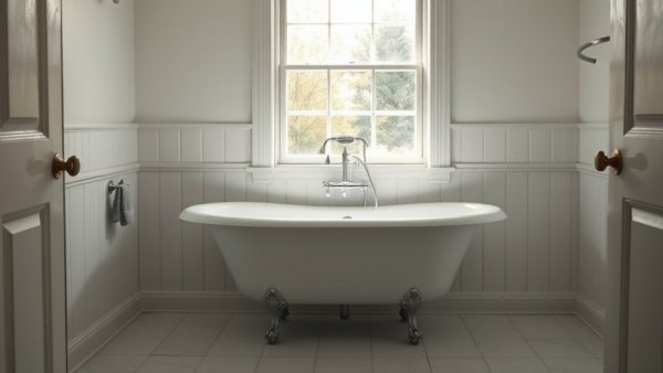 Modest vintage cottage bathroom before renovation with clawfoot tub.