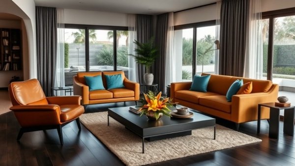 Monochrome Villa Design Warmth: Elegant living room with warm tones.