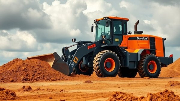 Develon DL280-7 Wheel Loader at construction site with soil.