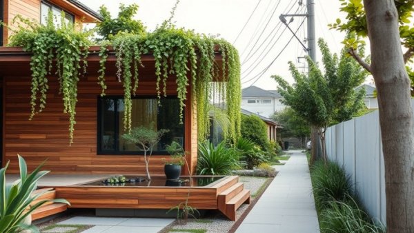 Modern urban house with low-water garden design in vibrant neighborhood