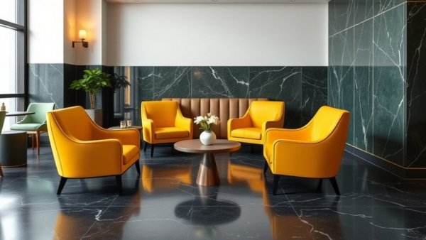 Modern lounge at Hotel Hans Copenhagen with yellow chairs and green decor