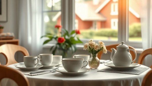 Calming breakfast table setting highlighting slowing movement in lifestyle.