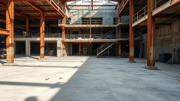 Concrete floor slab deflection observed on a construction site.