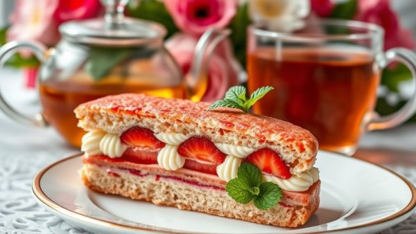 Strawberry sandwich cake with tea, perfect for Christmas dessert with fruit.