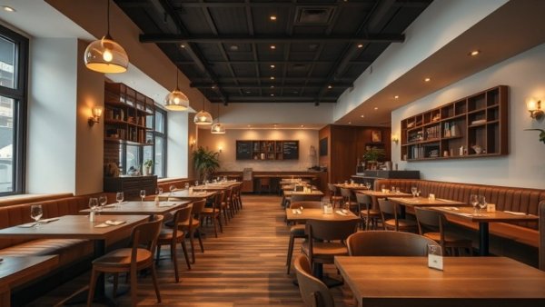 Elegant Dalla Restaurant in Hackney interior with neat tables.