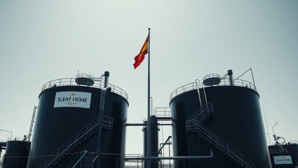 Fast-track data centers with logo and flags on industrial tanks.