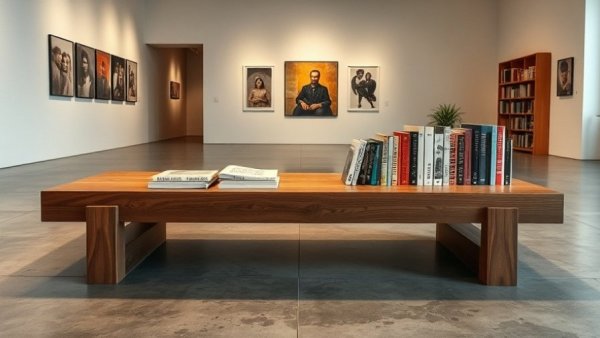 Innovative coffee table storing books, modern space.
