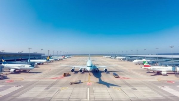 Damascus Airport renovation view with airplanes and terminal.
