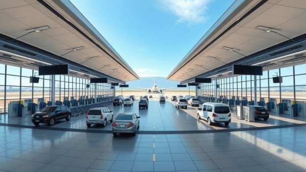 Wide-angle airport terminal view indicating construction starts decline.