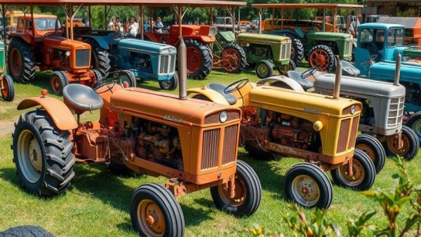 Vintage construction equipment featuring classic tractors on display in 2025.
