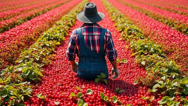 Vibrant cranberry bog harvest scene showcasing cranberries.