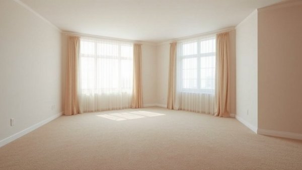 Empty living room before transformation, neutral colors.