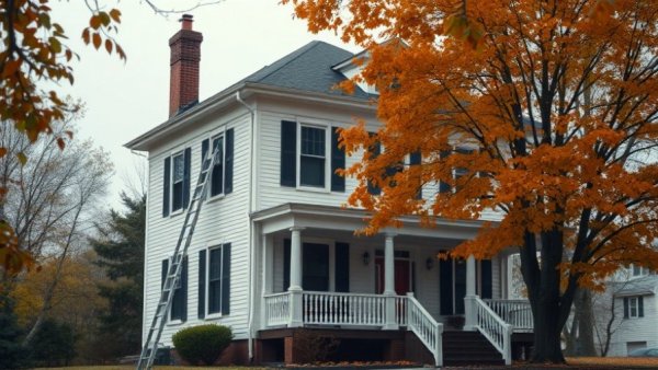 Classic two-story house being painted with autumn backdrop, Best of FHB Podcast Volume 10.