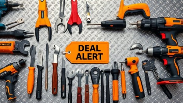 After-Christmas Tool Deals at Amazon: tool display on metallic background with deal alert sign.