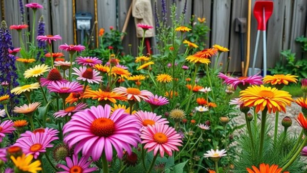 Colorful wildflowers convey 'Make Your Garden Easier to Manage' message.