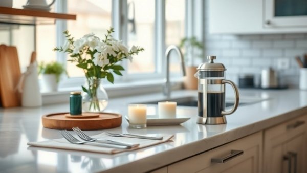 Elegant kitchen countertop with classic design and soft lighting, showcasing countertop trends fading by 2026.