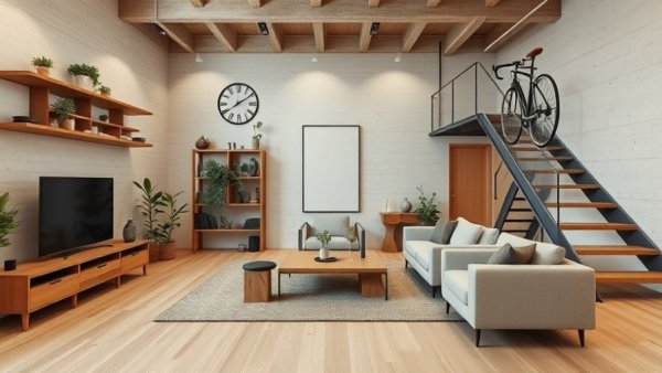 Urban home design in São Paulo: modern living room with minimalist style, industrial accents.