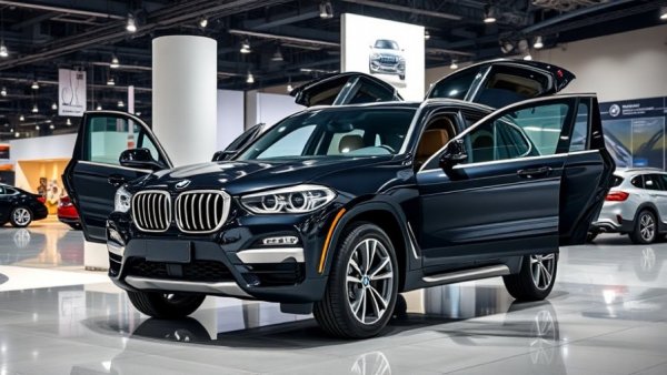 Sleek BMW SUV showcased at auto show, related to steering wheel recall.