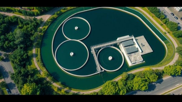 Modern Texas water infrastructure facility aerial view, featuring tanks and greenery.