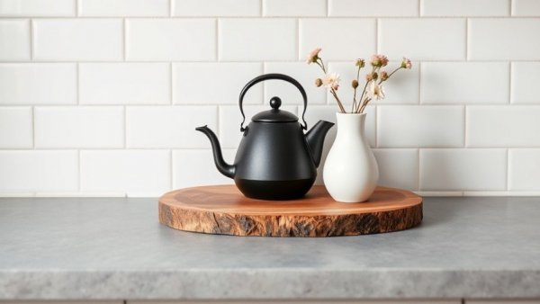 Minimalist kitchen with floral decor and soft lighting ideas.